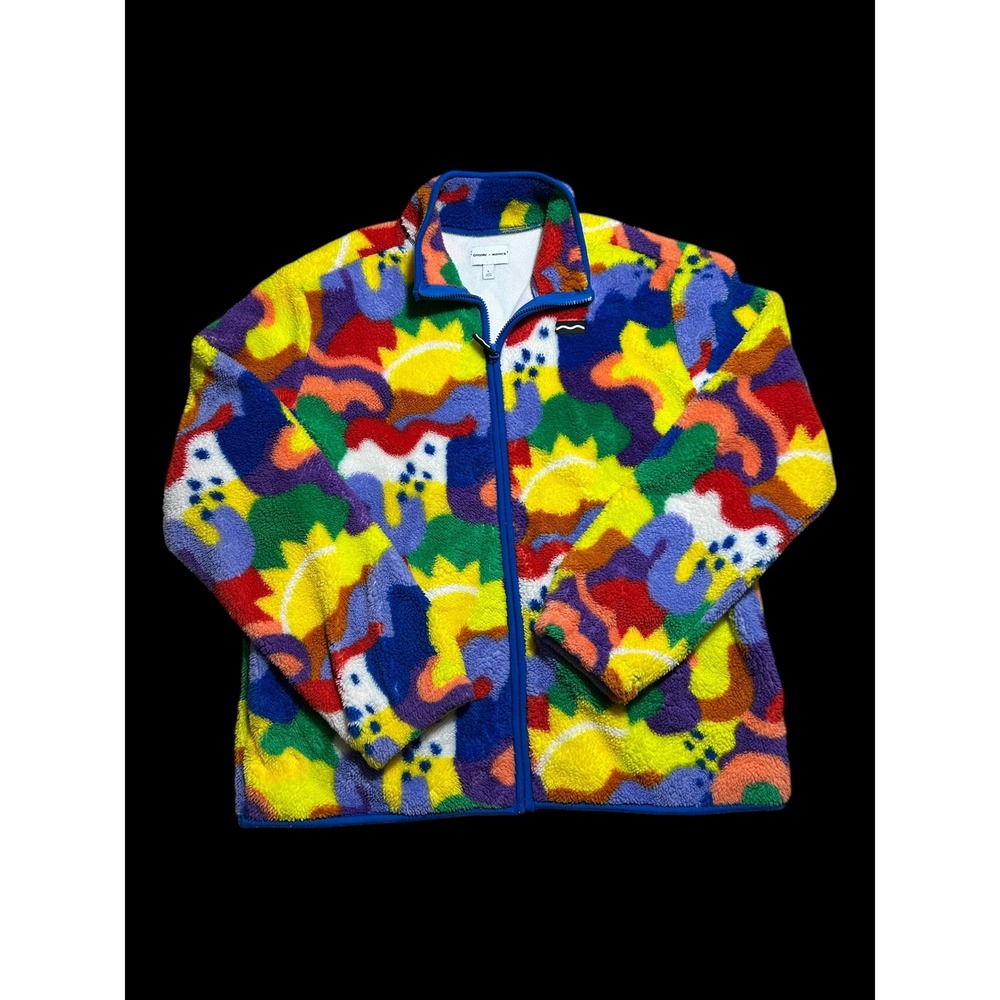Crayola x Kohls Fleece Jacket Mens Large Multi Color Abstract Full Zip Sherpa L